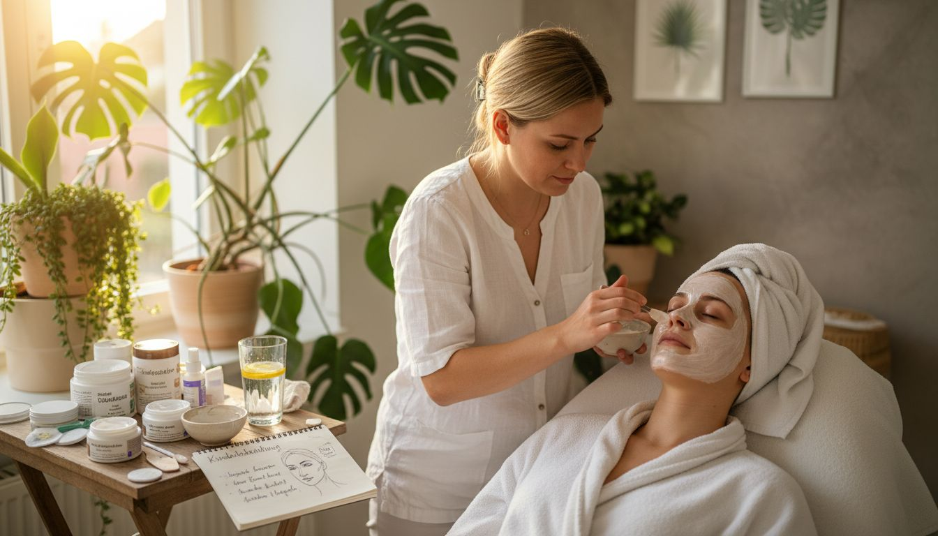 Eine Kosmetikerin verwöhnt ihre Kundin mit einer wohltuenden Gesichtsmaske.