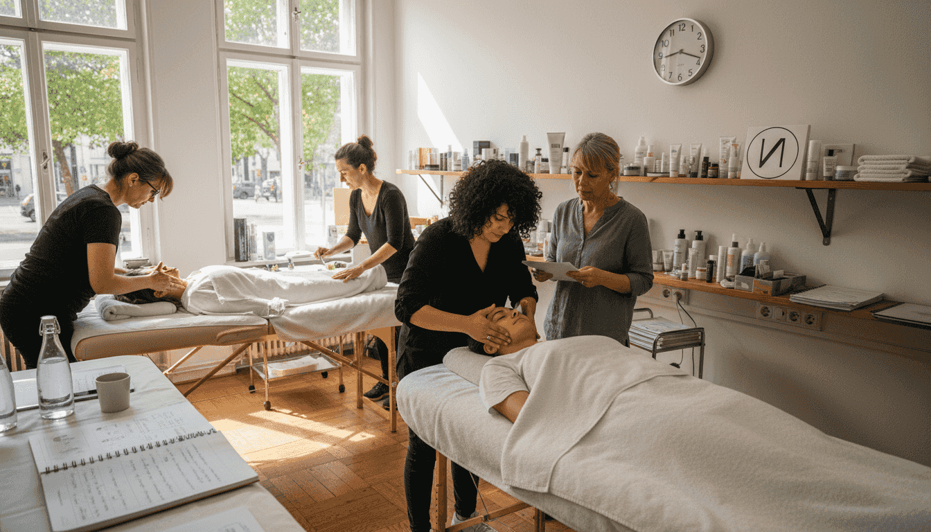 AZAV-Zertifizierung in der Kosmetik: Neue Chancen für Berliner Quereinsteiger 1 Angehende Kosmetikerinnen sammeln praktische Erfahrungen im Unterricht in einem Berliner Ausbildungszentrum.