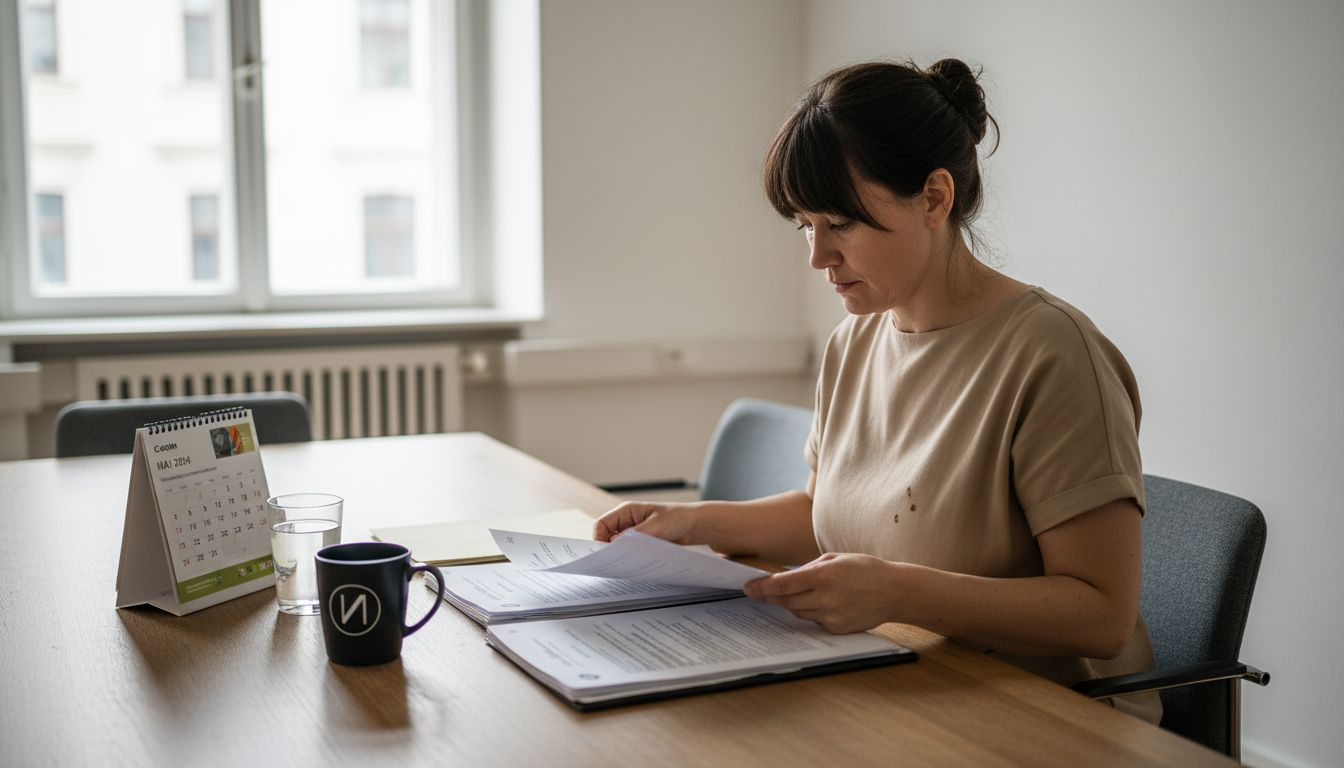 Im Büro überprüft eine Mitarbeiterin die Zertifikate verschiedener Kosmetikprodukte.