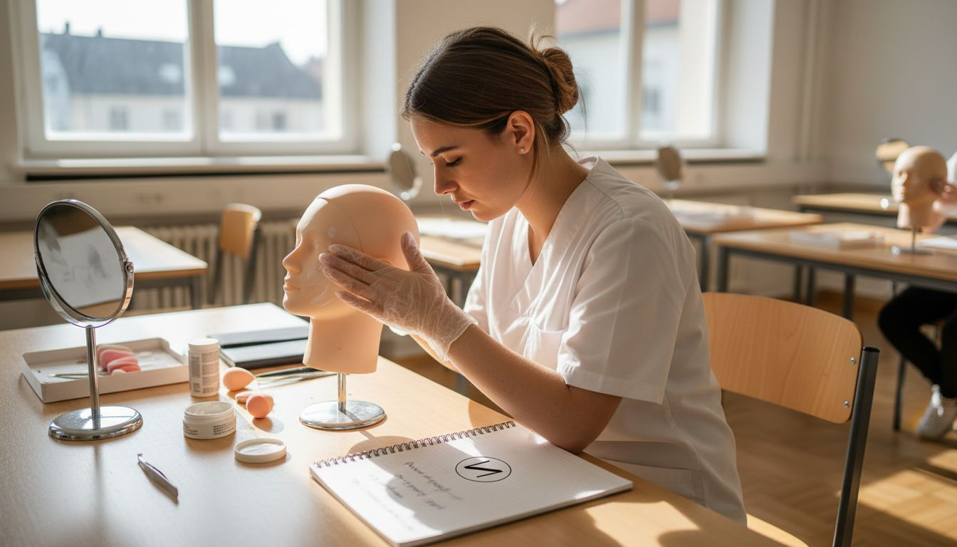 Vorteile von Kosmetik-Ausbildungen 2026 1 Eine Auszubildende sammelt praktische Erfahrungen in der Gesichtspflege während des Unterrichts an der Berufsschule.