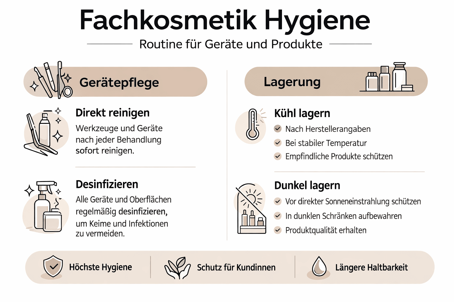 Infografik Fachkosmetik Hygiene und Lagerung Infografik Fachkosmetik Hygiene und Lagerung