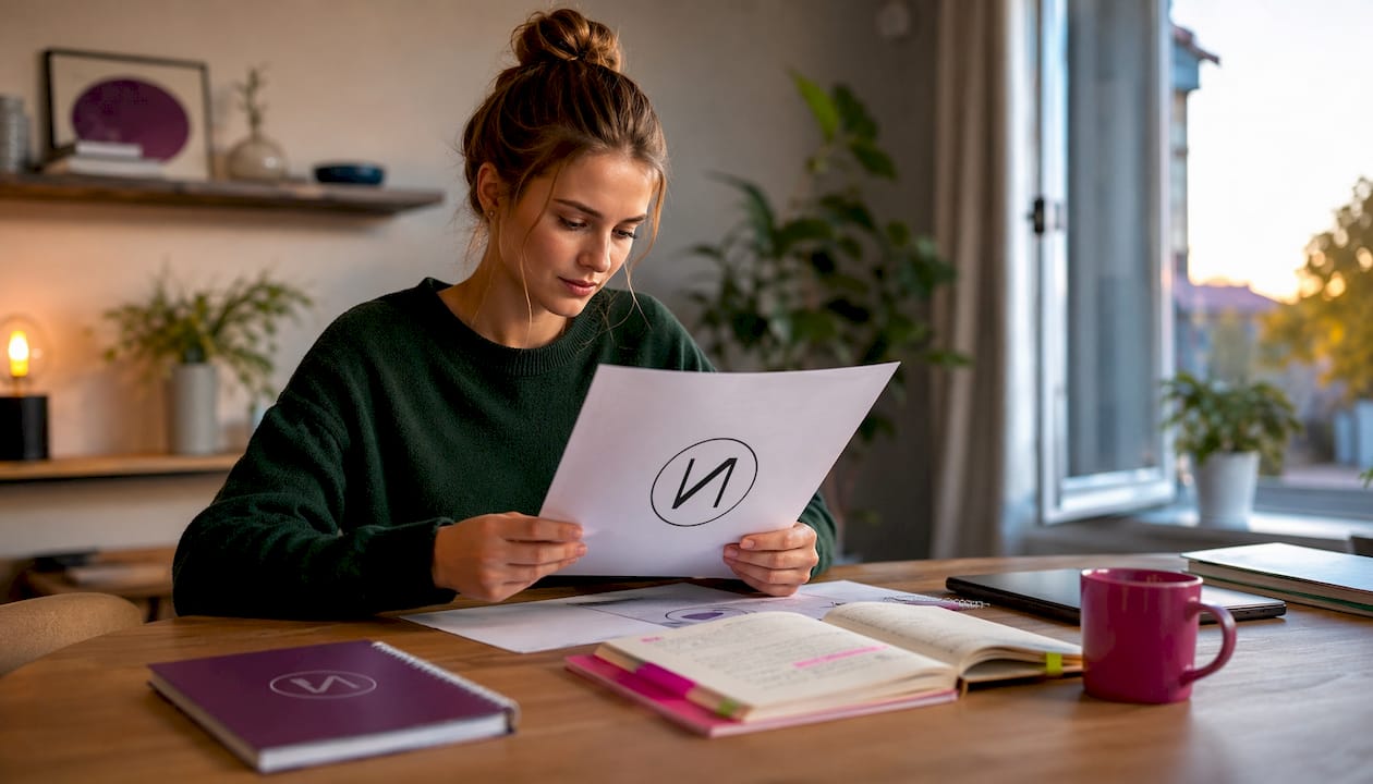 Eine Frau sitzt am Schreibtisch und plant ihren Einstieg in die Beauty-Branche.