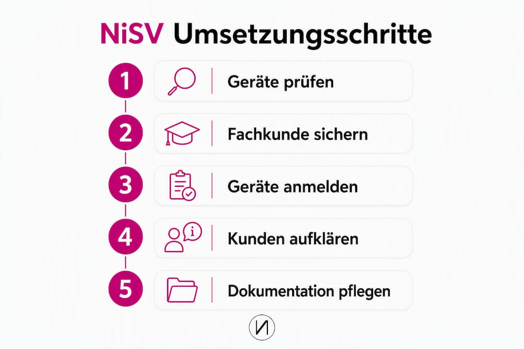 NiSV-Verordnung erklärt: Was Kosmetikstudios jetzt tun müssen 2 Schritt-für-Schritt-Infografik zur praktischen Umsetzung der NiSV-Richtlinie