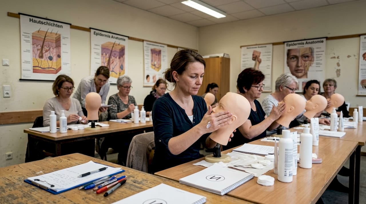 Quereinsteiger Kosmetik: 7 Schritte zum Beauty-Erfolg 2 Im Unterricht sammeln die Schüler praktische Erfahrungen in der Hautpflege und wenden verschiedene Techniken direkt an.