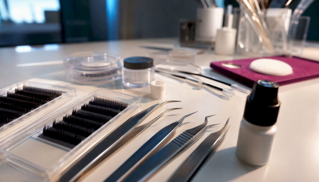 Starterset für Wimpernverlängerung mit Pinzetten und Zubehör