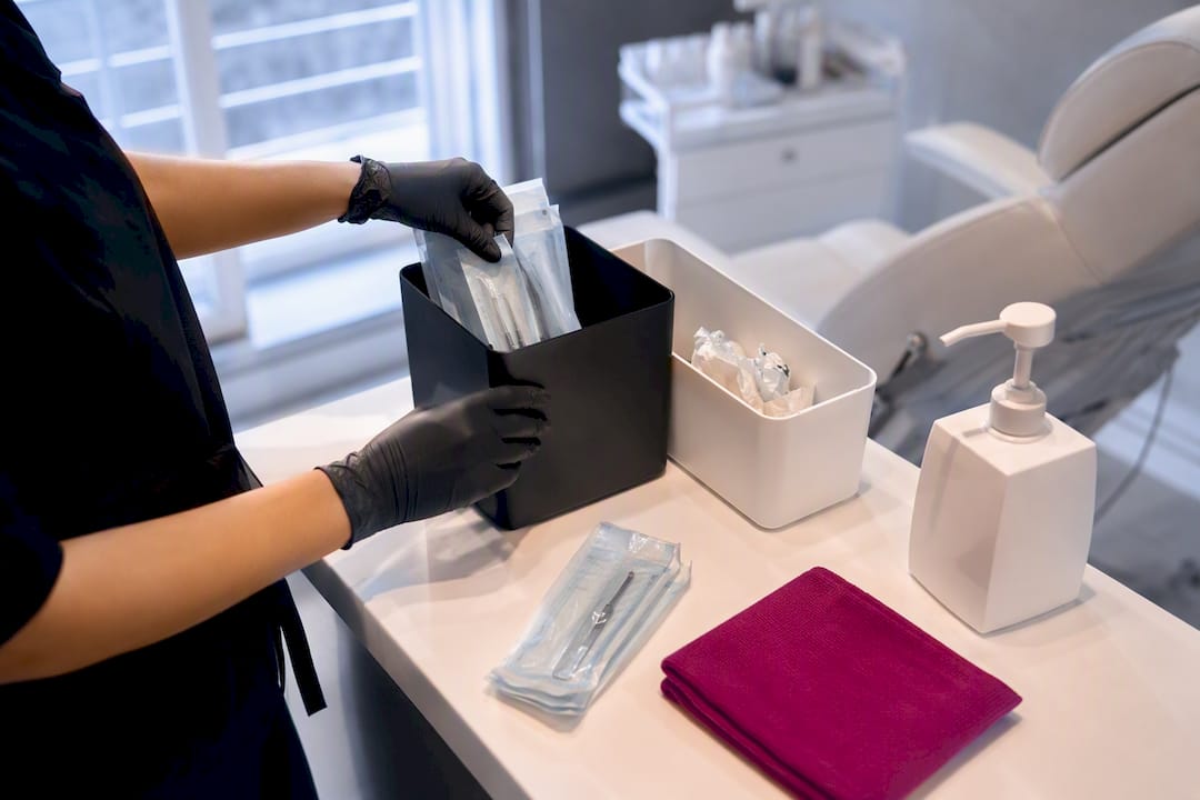 Hygienestation in einem modernen Kosmetikstudio