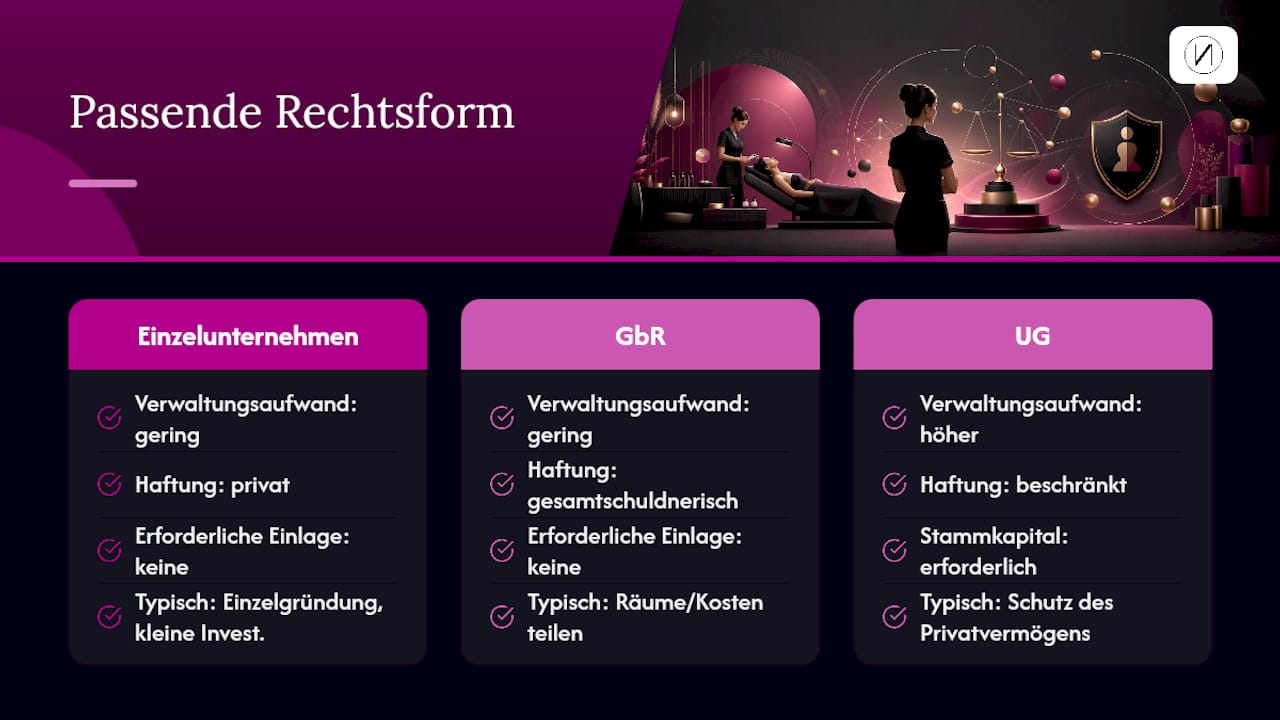 Vergleich der Rechtsformen für Kosmetikstudios