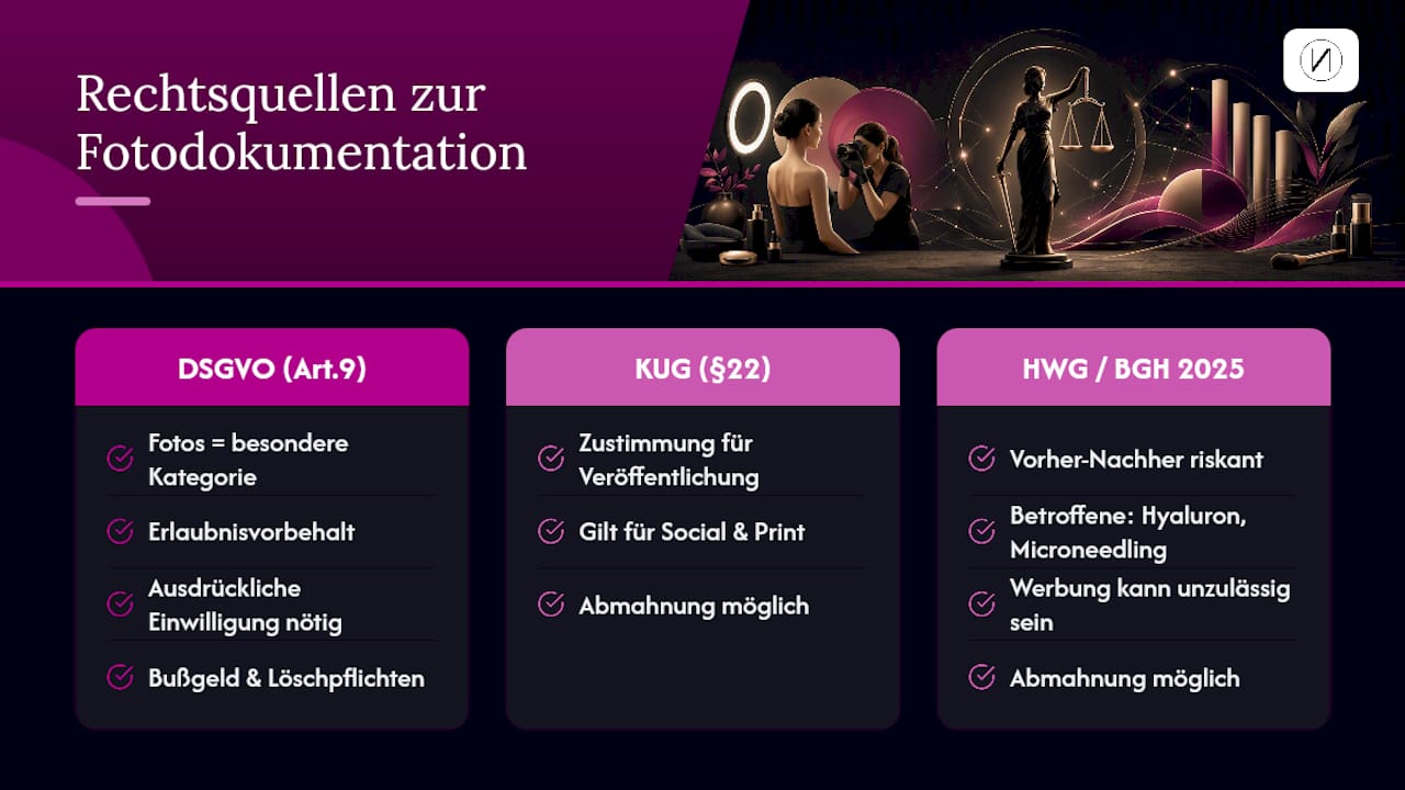 Fotodokumentation in der Kosmetik: Das Recht 2026 im Griff 2 Welche Gesetze regeln die Fotodokumentation in der Kosmetik? — overview diagram