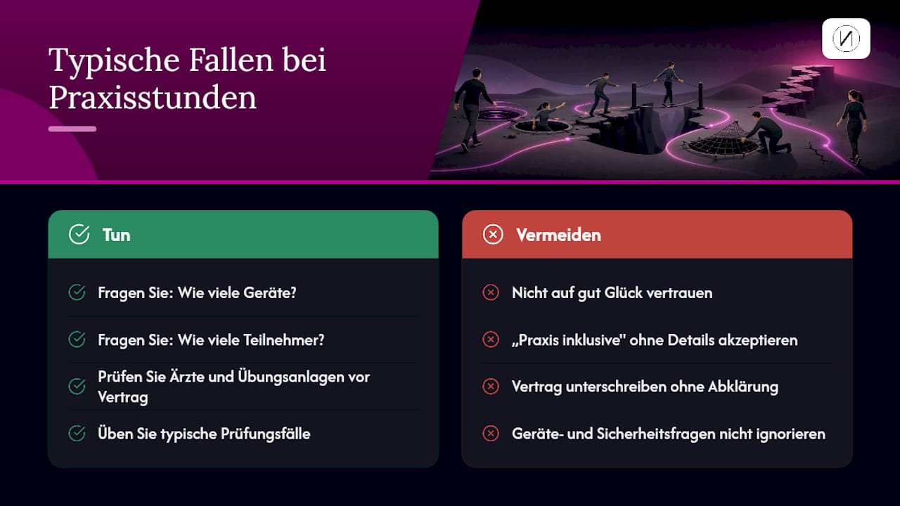 Praxisstunden NiSV-Fachkunde: Was die Verordnung wirklich verlangt 2 Selin spricht Klartext: Typische Fallen bei Praxisstunden — overview diagram