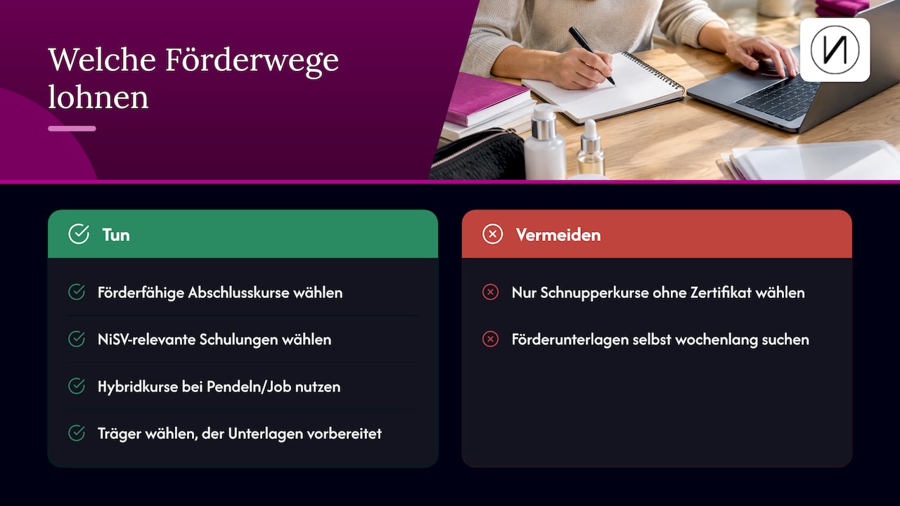 Kosmetik Weiterbildung Berlin Förderung: Was übernimmt wer? 3 Meine Einschätzung: Welche Förderwege sich wirklich lohnen — overview diagram
