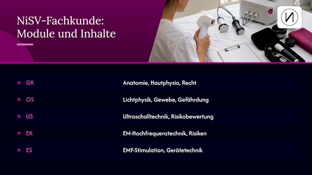 Übersicht der NiSV-Fachkunde-Module: Inhalte und Mindest-Lerneinheiten — overview diagram